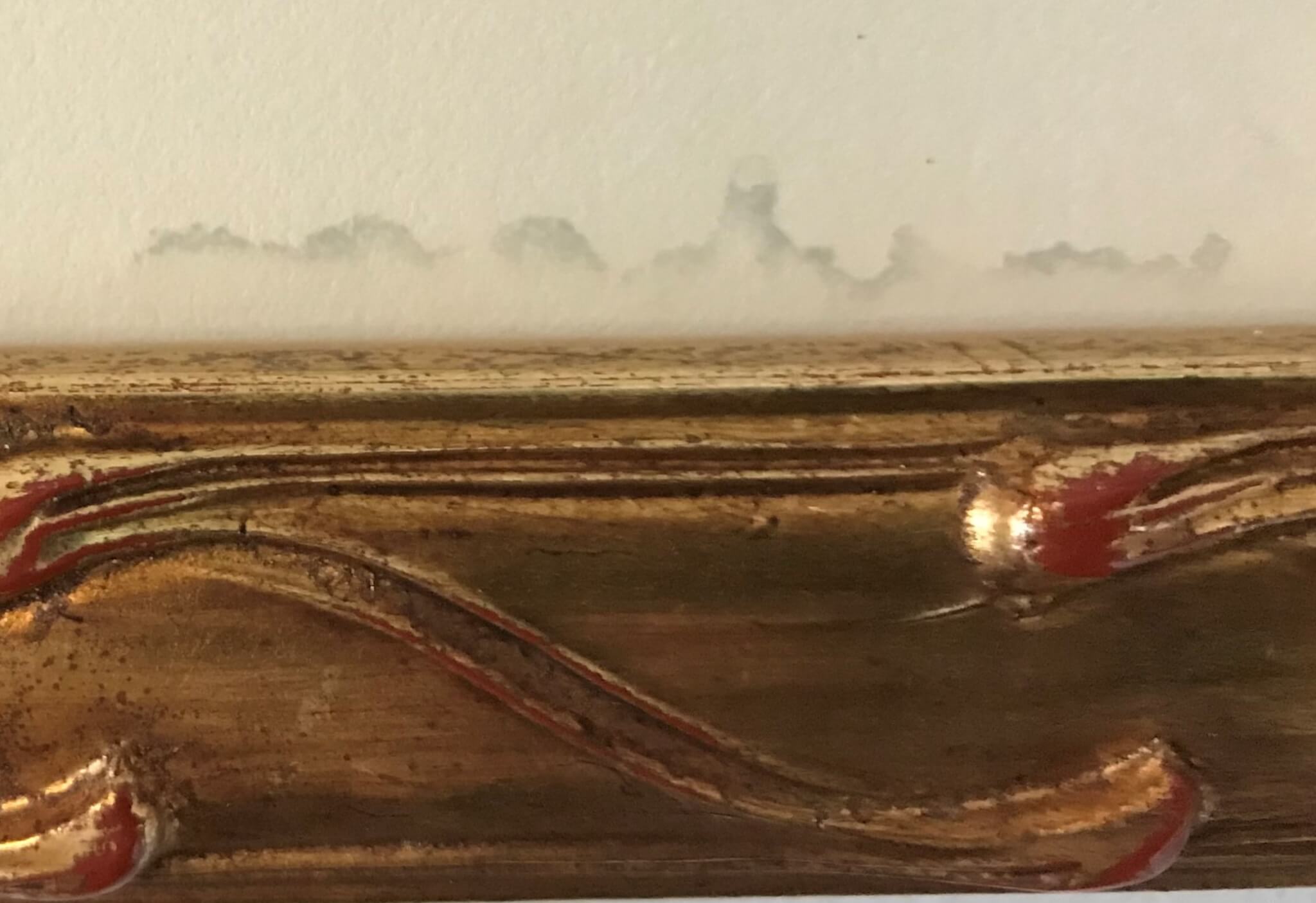 Damage caused by seepage from glass cleaner on a framed piece. Photograph restoration Heirloom restoration Archival picture framing Custom picture framing chicago Archival matting Museum framing services