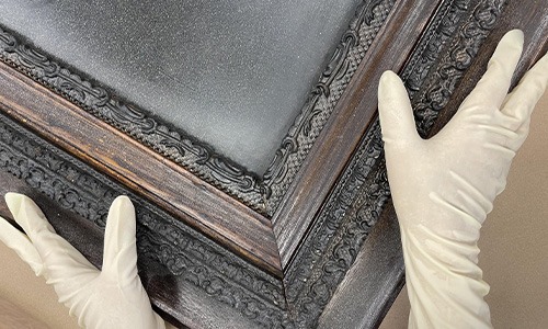 Antique frame restoration Painting conservation Gilded frame repair Wood refinishing Frame touch up Specialty contents services Artifact Chicago Insurance restoration Repair artwork Painting restoration Disaster response 19th century portrait Gold leaf frame treatment cleaning of gilt frames Victorian antiques Fire damage Art recovery Onsite treatment Antique refinishing Insurance claims Museum frames Art rescue Art handling Packouts