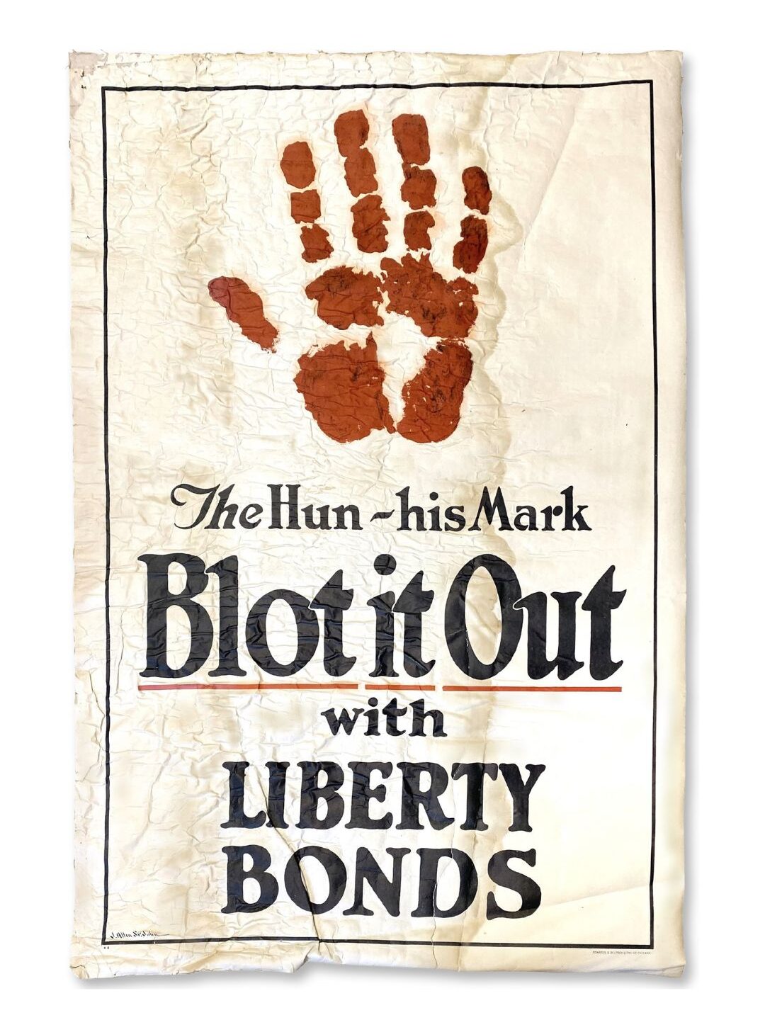 Original Liberty War Bond Poster with Severe water damage and water staining. Insurance claims specialty contents conservation.