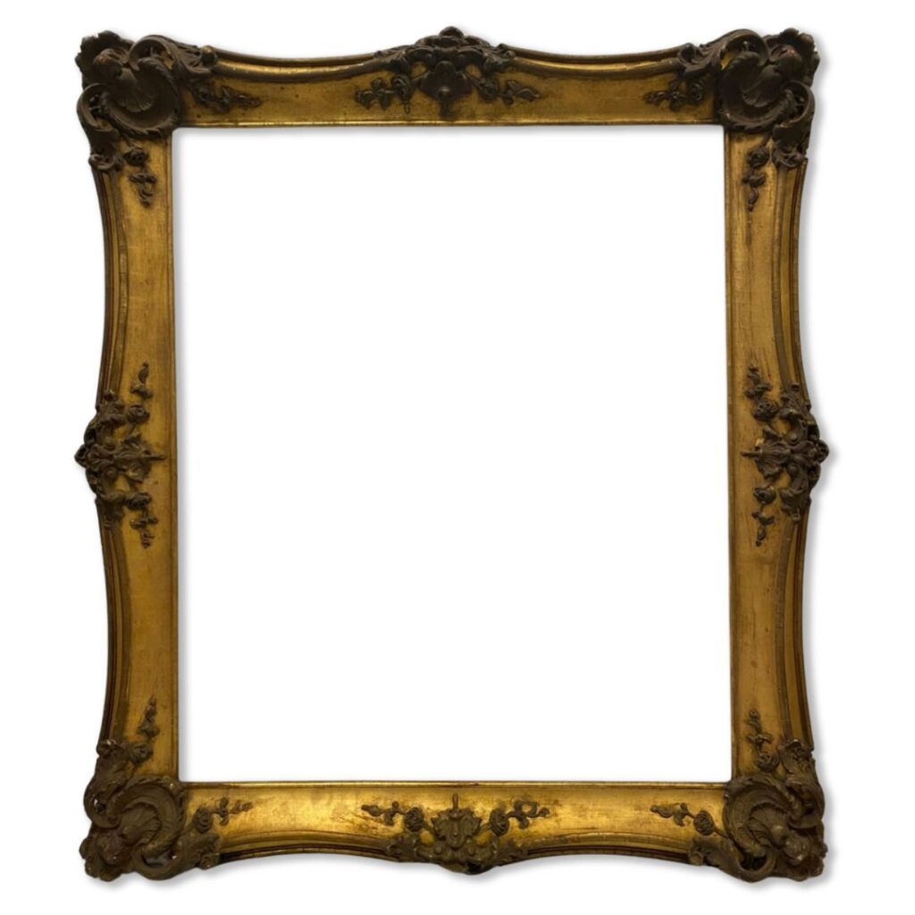 An empty antique gold frame in need of repair. It was also the wrong size