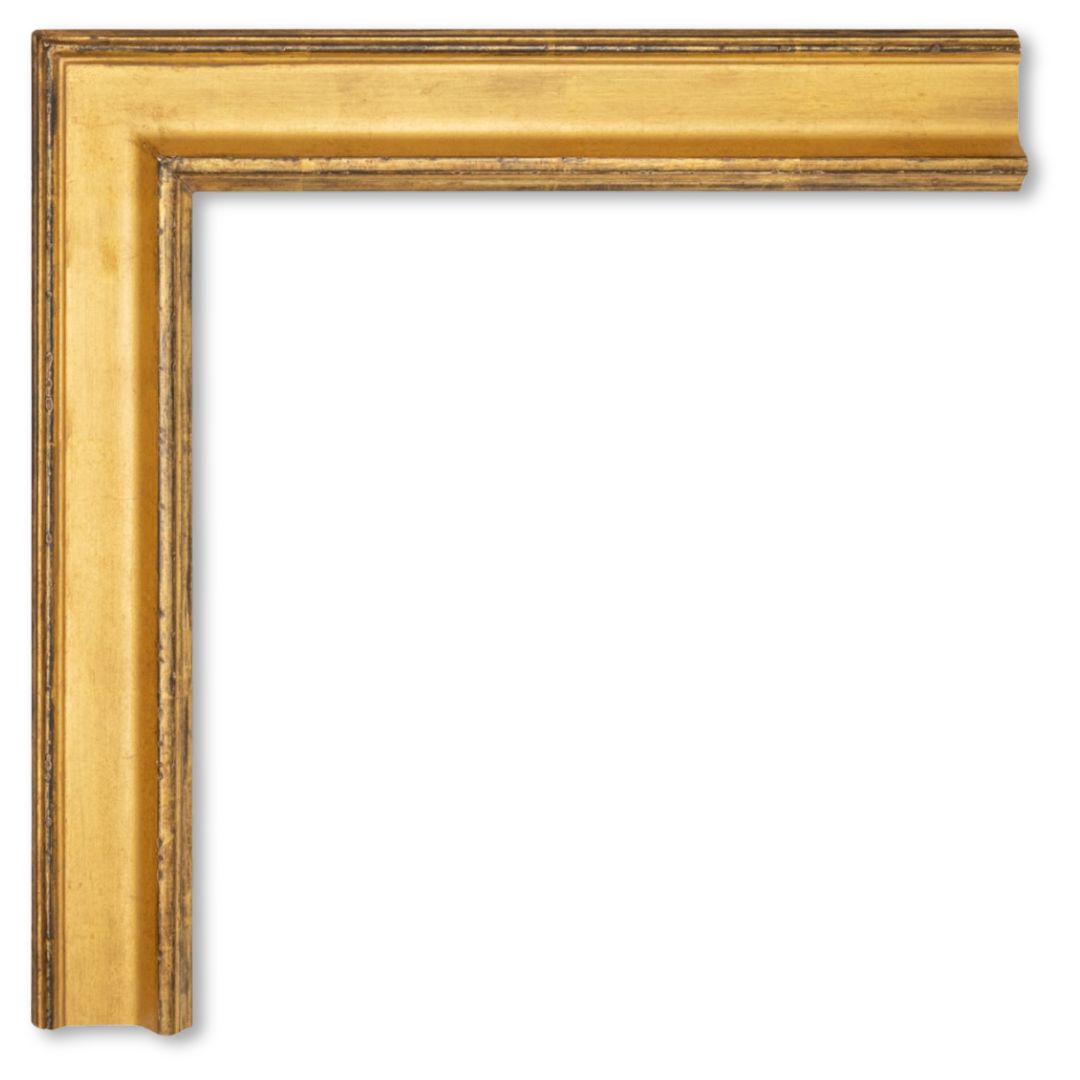 Notched finished corner frame with burled wood veneer and 22 karat gold leaf antique reproduction frame Artifact services artmill group custom picture frames