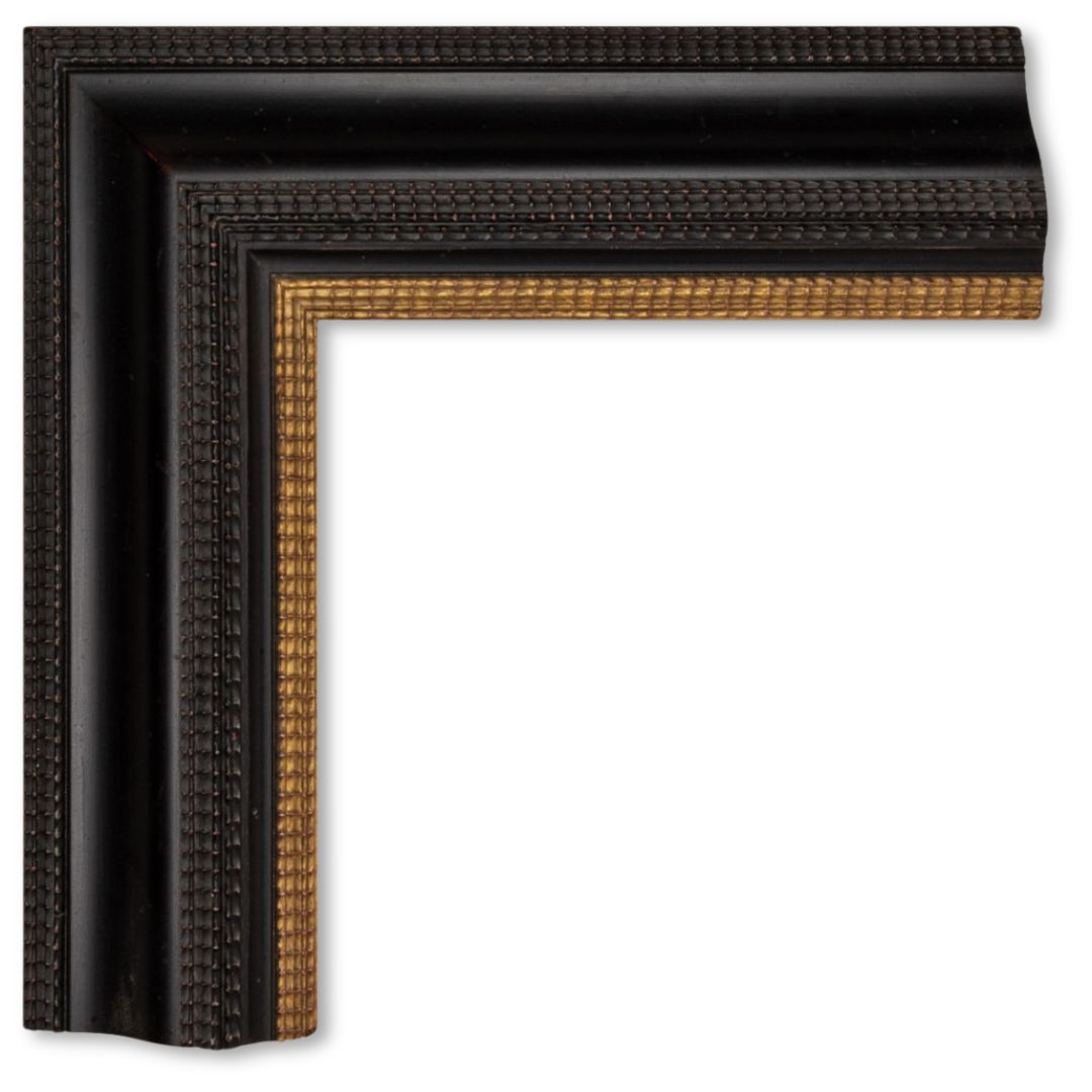 2 inch ebonized lack and 22k gold lip. artifact services april hann lanford dutch frame profile closed corner picture frame