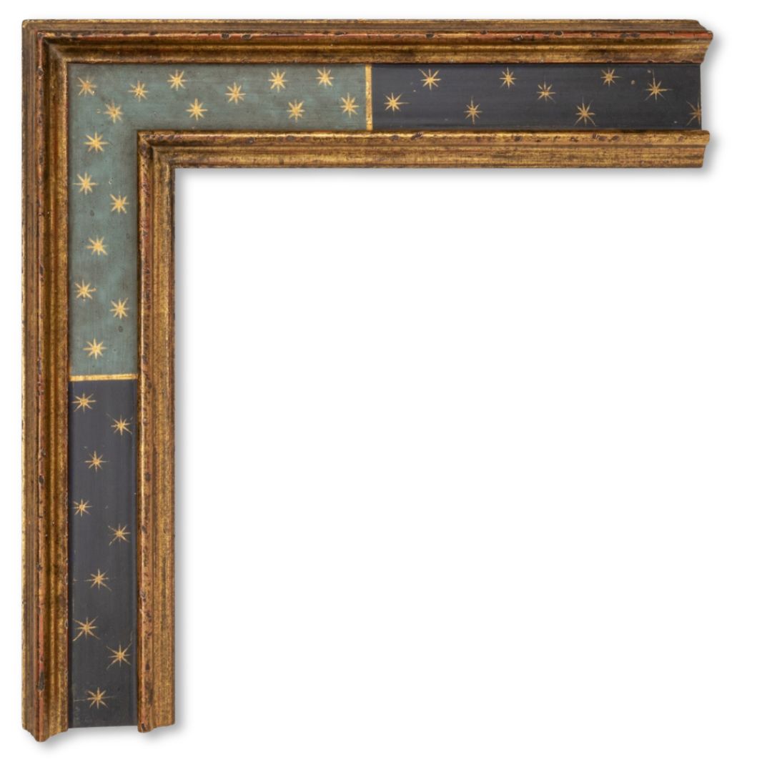 Notched finished corner frame with burled wood veneer and 22 karat gold leaf antique reproduction frame Artifact services artmill group custom picture frames