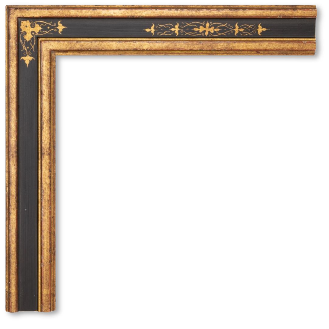 Notched finished corner frame with burled wood veneer and 22 karat gold leaf antique reproduction frame Artifact services artmill group custom picture frames