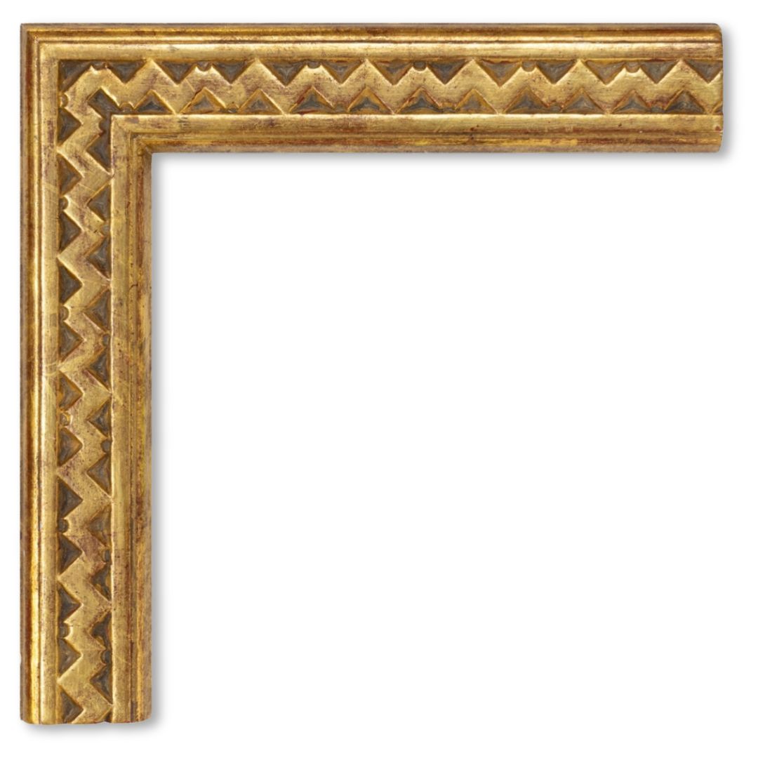 Notched finished corner frame with burled wood veneer and 22 karat gold leaf antique reproduction frame Artifact services artmill group custom picture frames