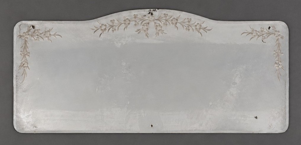 1920s engraved architectural mirror before restoration and resilvering