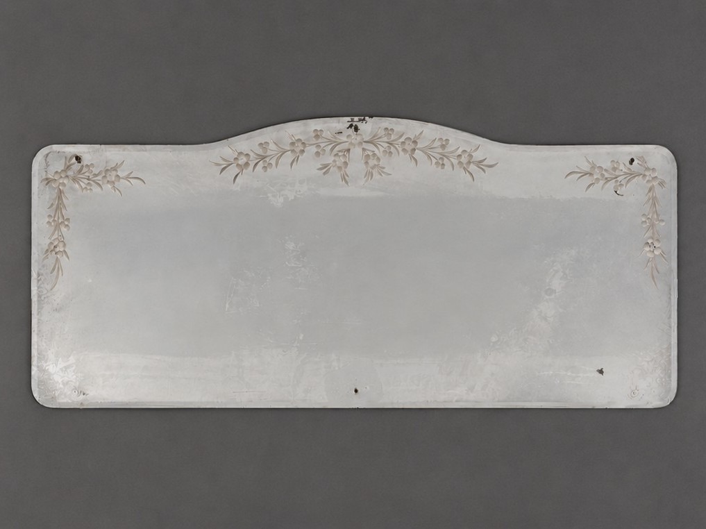 1920s engraved architectural mirror before restoration and resilvering