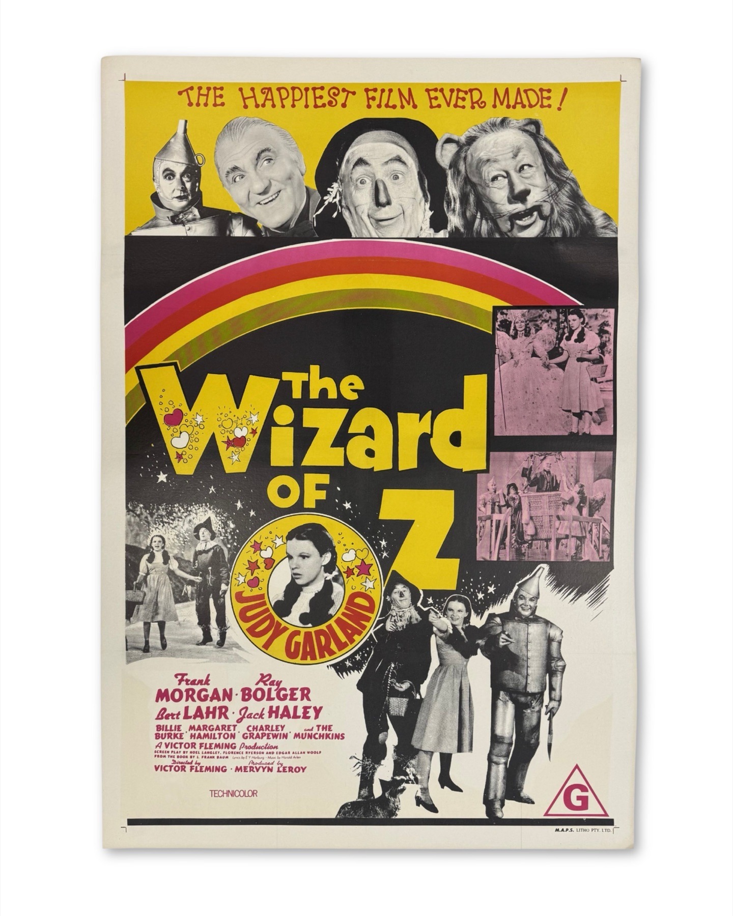 Wizard of Oz movie poster after linen backing, fold lines and creases flattened