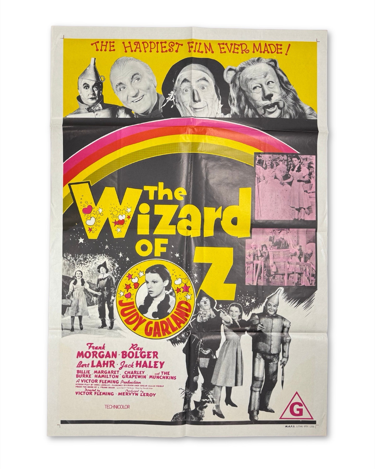 Linen Backing a Rare Wizard of Oz Poster from the 1970s Australian Re-Release